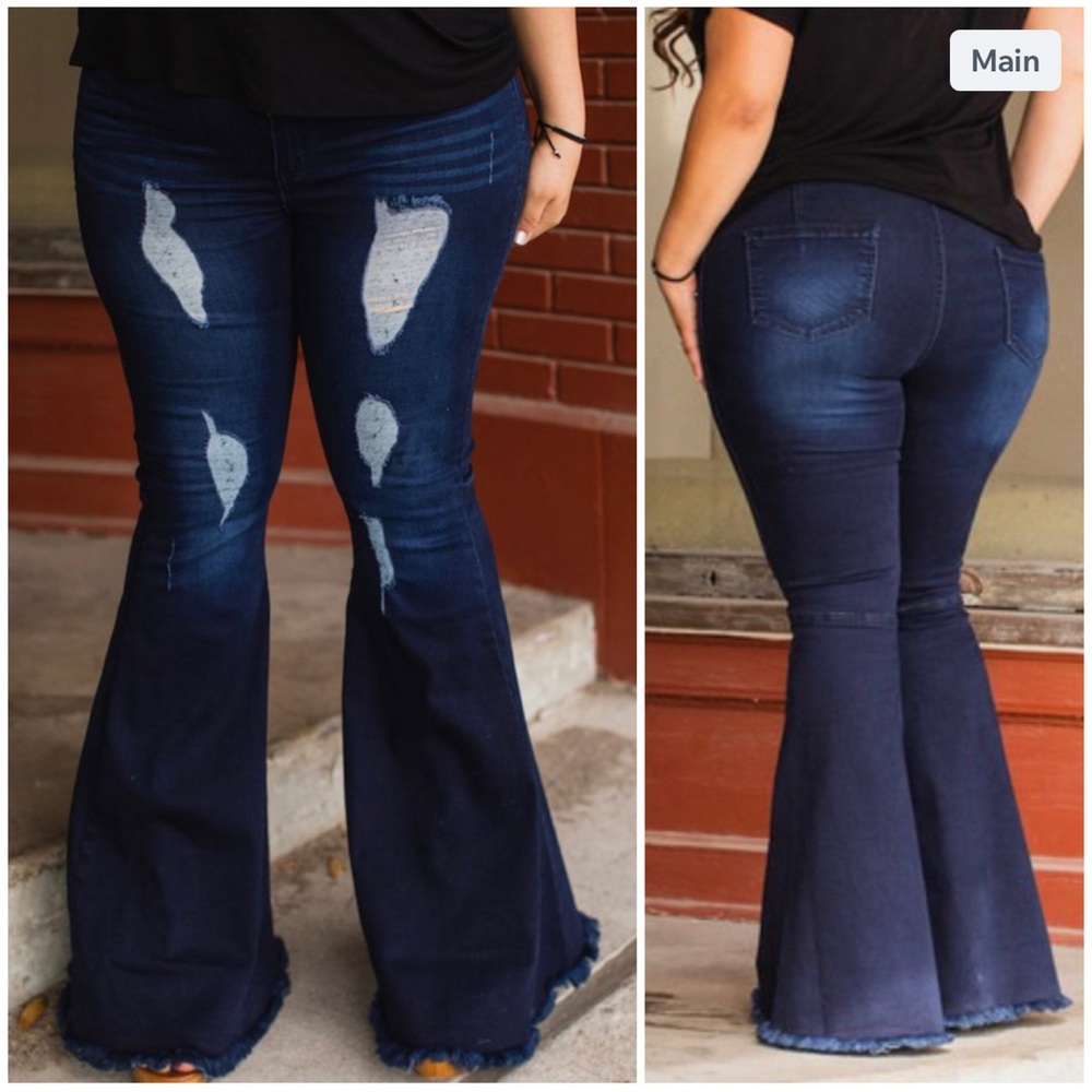 Distressed Dark Denim Bell Bottom Jeans-  sku: 9180- Sz 16